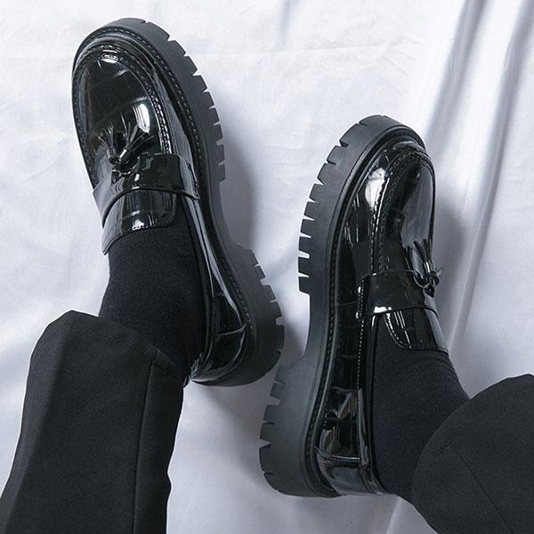 厚底 タッセル ローファー メンズ シューズ 靴 おしゃれ スリッポン モカシン 型押し 合成レザー カジュアルシューズ 身長アップ 紳士靴