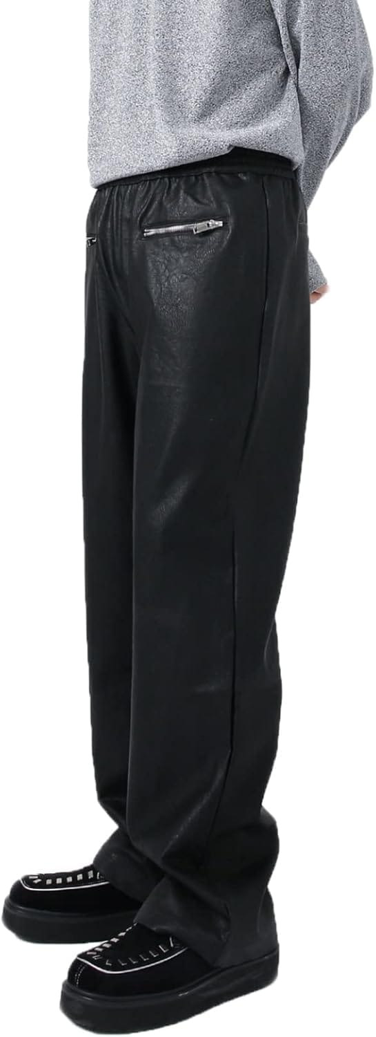 革ズボン メンズ パンク系 ロングパンツ ヴィンテージパンク ジッパーデザイン puレザー 柔らかい ふんわり 秋 冬 レザーパンツ ハイストリート ファション ストレート ルーズ 快適