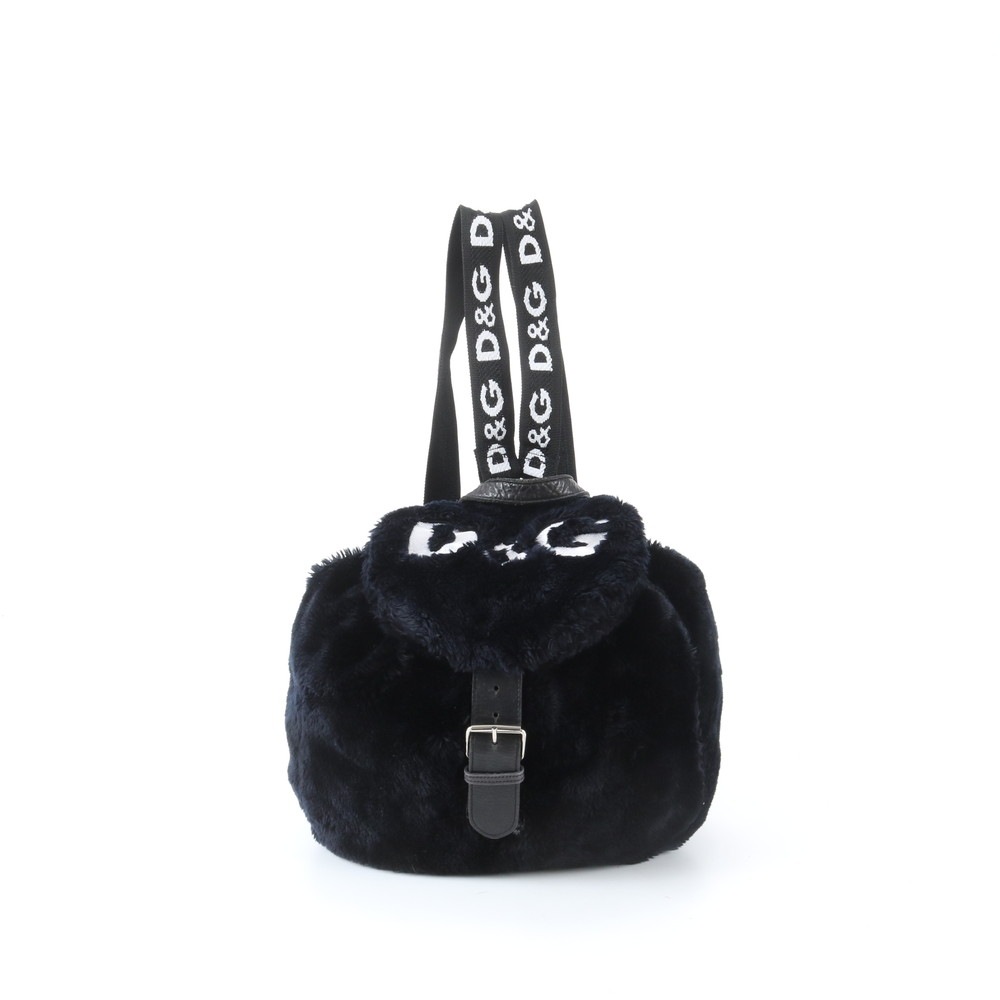 美品 D&G ファー レザー リュックサック リュック バックパック ショルダー バッグ ブラック 黒 レディース RBM ED49-2 中古