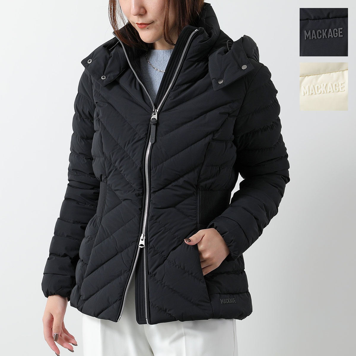 MACKAGE マッカージュ ダウンジャケット IDALEE レディース ナイロン ストレッチ ショート丈 フーディ パーカー スタンドカラー カラー2色