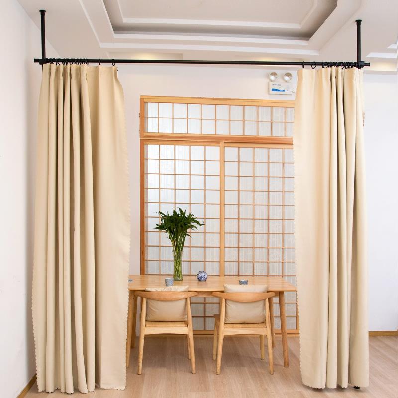 つっぱり式 間仕切り 部屋仕切り 間仕切りカーテンポール つっぱり棒 パーテーション カーテンレール カーテンリング付 幅-高さ110cm-310cm×奥行9cm (マッドブラック,2ポール)