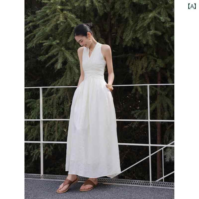 ワンピース　ドレス　おしゃれ JWUNIQUE オフ ホワイト ホルターネック ノースリーブ ウエスト ドレス レディース 2025 春夏 スリム ロング スカート 8,077円