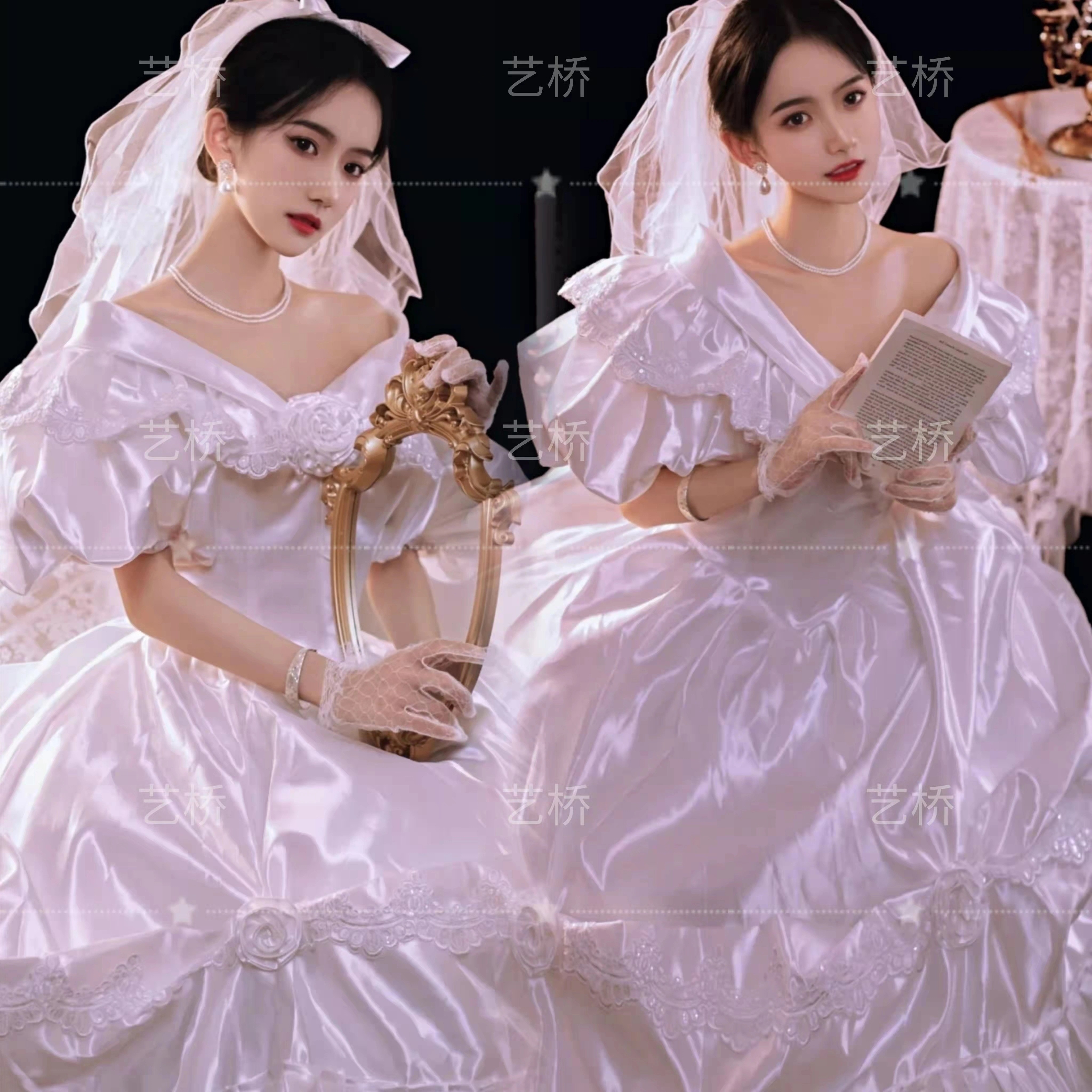 80年代レトロウェディングドレススタイルパレスドレス白人女の子メインウェディングドレスフォトスタジオテーマ写真撮影 8,608円