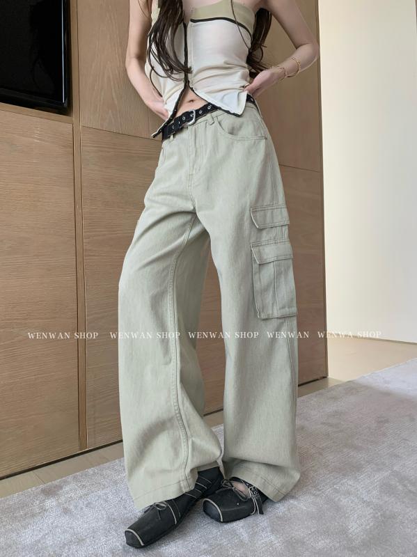 カーゴパンツ　メンズ　レディース WENWAN オートミール ココア カーキ オーバー オール レトロ ワークウェア 大きい ポケット 付き ストレート ジーンズ 5,943円