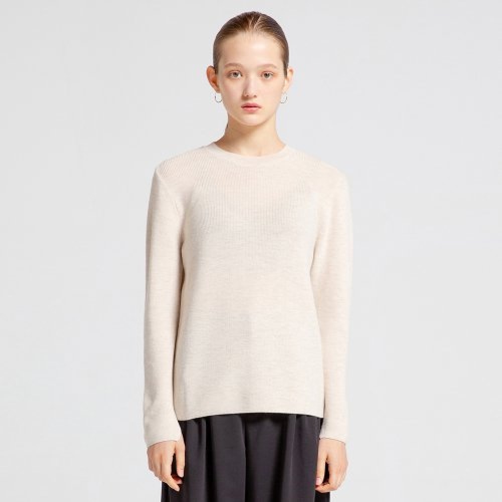 ヴィアボンデヴィア 100% ウールソフトラウンドネック (ライトベージュ)