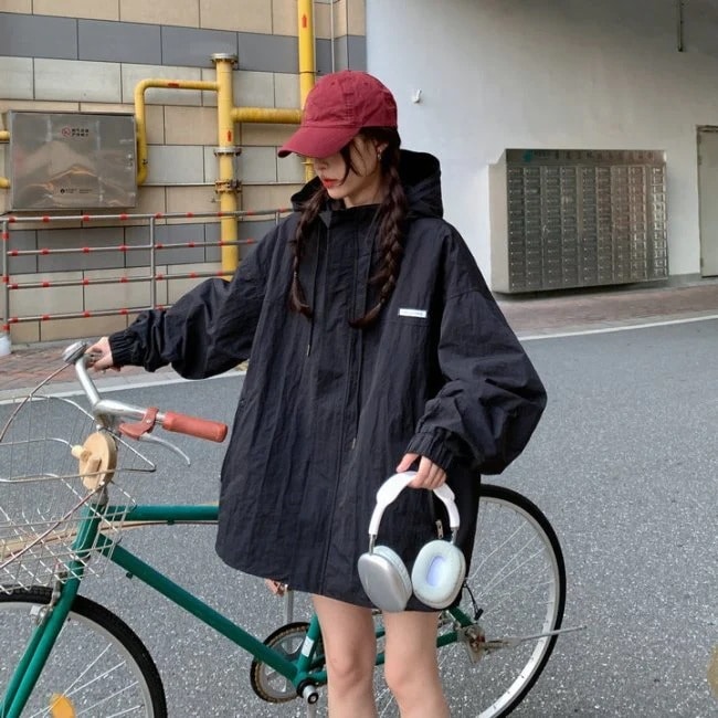 ウィンドブレーカー ブルゾン ジャケット レディース 韓国 ファッション ジップジャケット オーバーサイズ