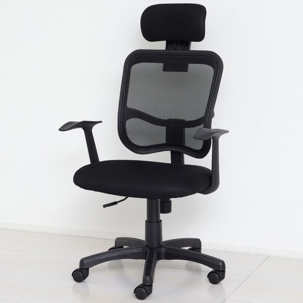 メッシュハイバックチェア肘付 ブラック 組立式 8,814円