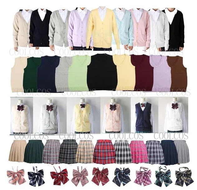 【20点セット】【急速出荷】SHALYPLY ニットカーディガン ニットベスト ニットセーター 綿 プリーツスカート リボン ニットトップス 制服 コスプレ コスム スクールカーディガン 女子制服 ア