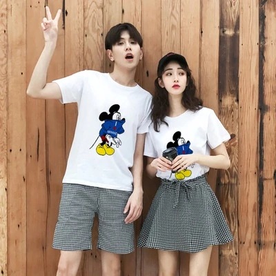 新品セール中 綿100 ミッキーtシャツ 可愛いミッキープリントペアルックカップルtシャツ お