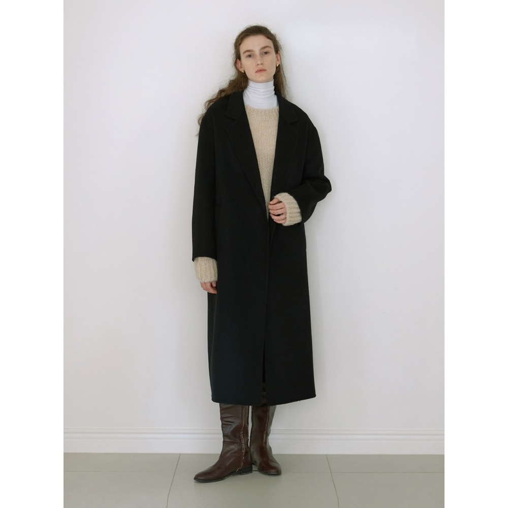 ステップアラウンドハンドメイドベルト付きロングコート (BLACK)