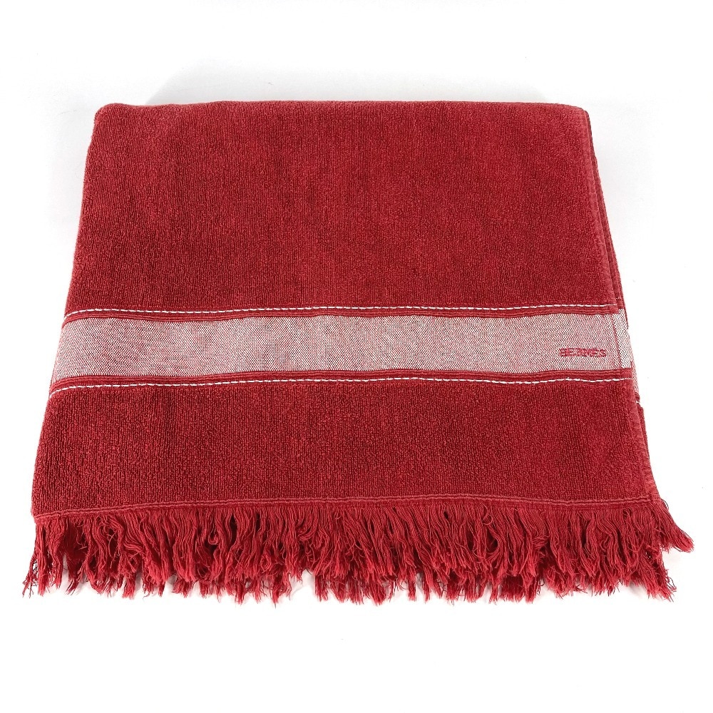 タオル ビーチタオル ヨッティング ロゴ バスタオル インテリア ひざかけ ブランケット フリンジ コットン レッド