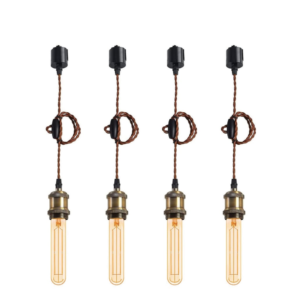 ペンダントライト E26口金 4灯セット LED電球付き フィラメント電球 55W形相当 電球色 6W 茶色 管状電球 配線ダクトレール用 電球ソケット 照明器具 天井照明 吊り下げ 1m 調節可能 5,752円