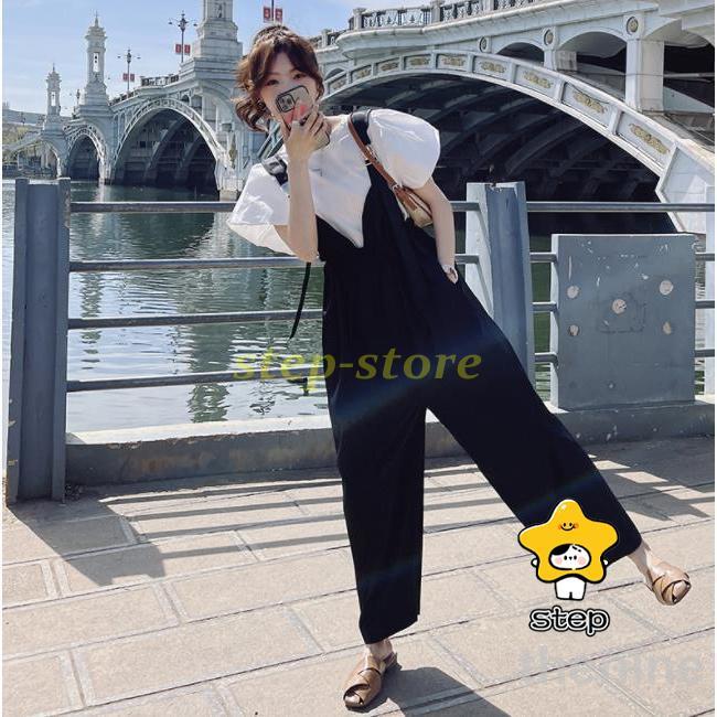 フリル サロペット パンツ レディース 夏 春 オールインワン 大人可愛い サロペットパンツ ワイドパンツ 春秋 ウエストマーク タンクトップ