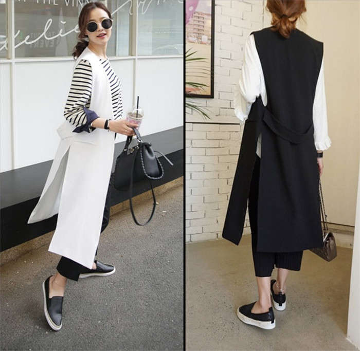 【即納】ジレ レディース ジレ カジュアルコート ロングジレ ロングベスト レディース トレンチベスト ロング丈スーツベスト ノーカラー アウター 大きいサイズ ブラックホワイト ロング丈 春 秋 冬 6,097円