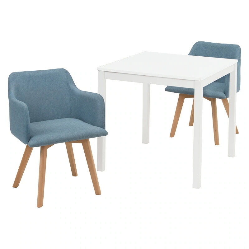 ダイニング３点セット（ホワイト/ブルー）　SH-8620WH-23BL-3Sコンパクトな正方形テーブルに肘付きチェアを組み合わせたダイニングセット圧迫感の無い構成でダイニング以外のシーンに