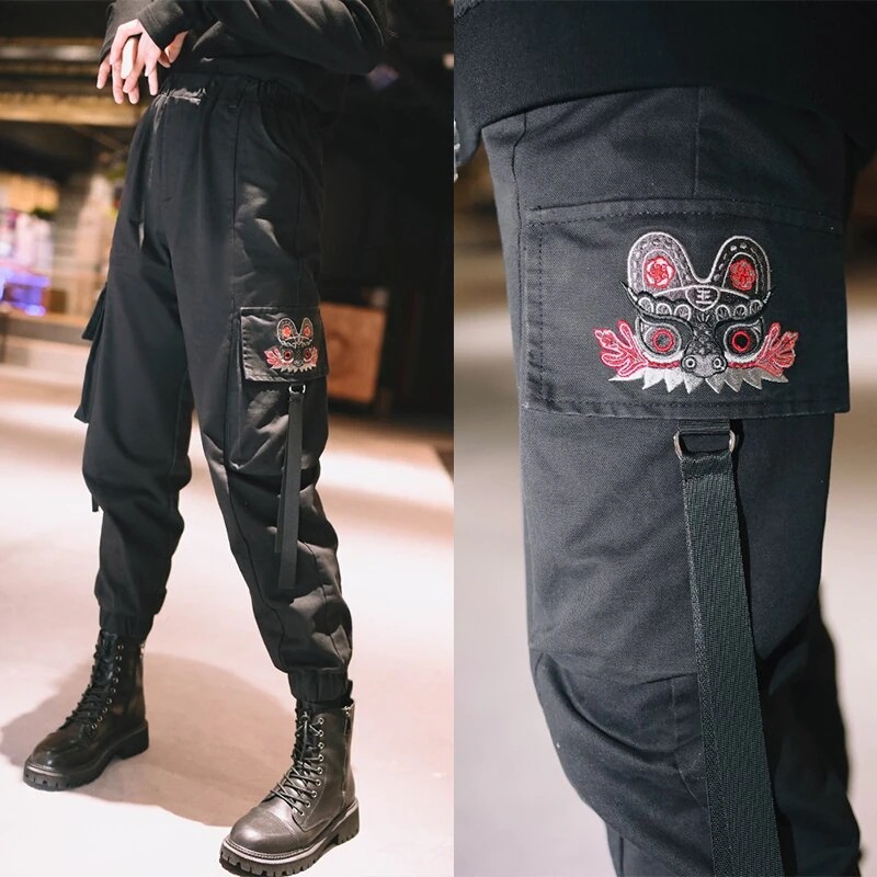 カーゴパンツ レディース チャイナ風パンツ 黒 ボトムス 虎刺繍ズボン 着瘦せ 脚長効果 7,206円