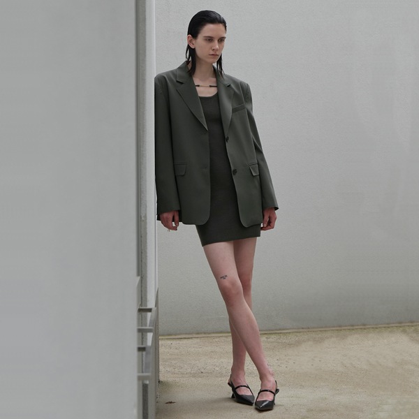 (JK-2864)Jerome Overfit Tailored Chain Belt Jacket S Khaki Gray