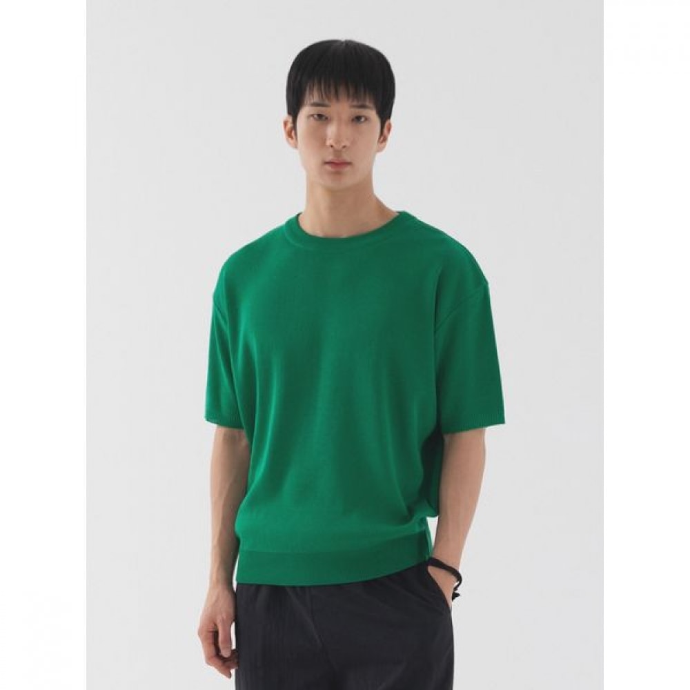 [Pianer] クラシックラウンドネック半袖ニット (グリーン)