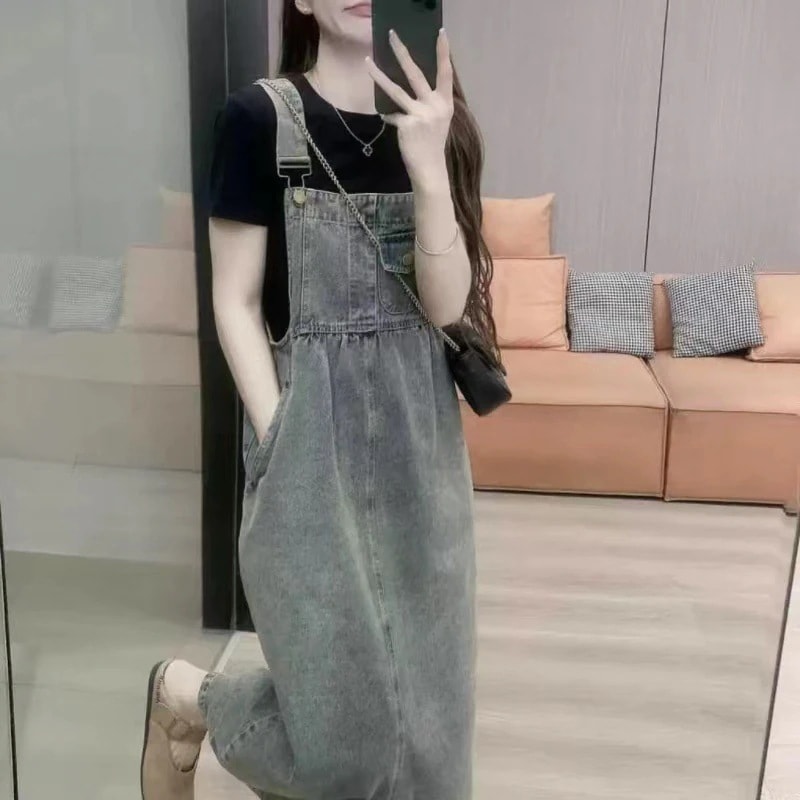 レトロ水洗カウボーイストラップスカート女ミディアムスカート サロペット コーデ完成サロペットスカート オールインワン レディース レディース 期間で