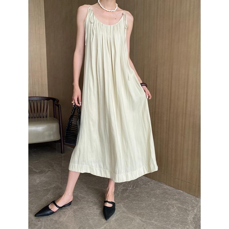 リゾートスタイルのテクスチャードフローイングアイランドシルクファブリックのドローストリングホルターネックロングドレスSN lounge dress compre agora cozy