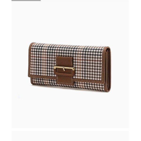 AK盆唐店 ブラウンバックル装飾レザー長財布 DCWA4F133W2