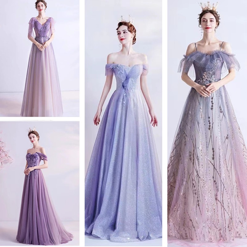 カラードレス 演奏会用ドレス 発表会 ピアノ ロングドレス Aライン ウエディングドレス パープル