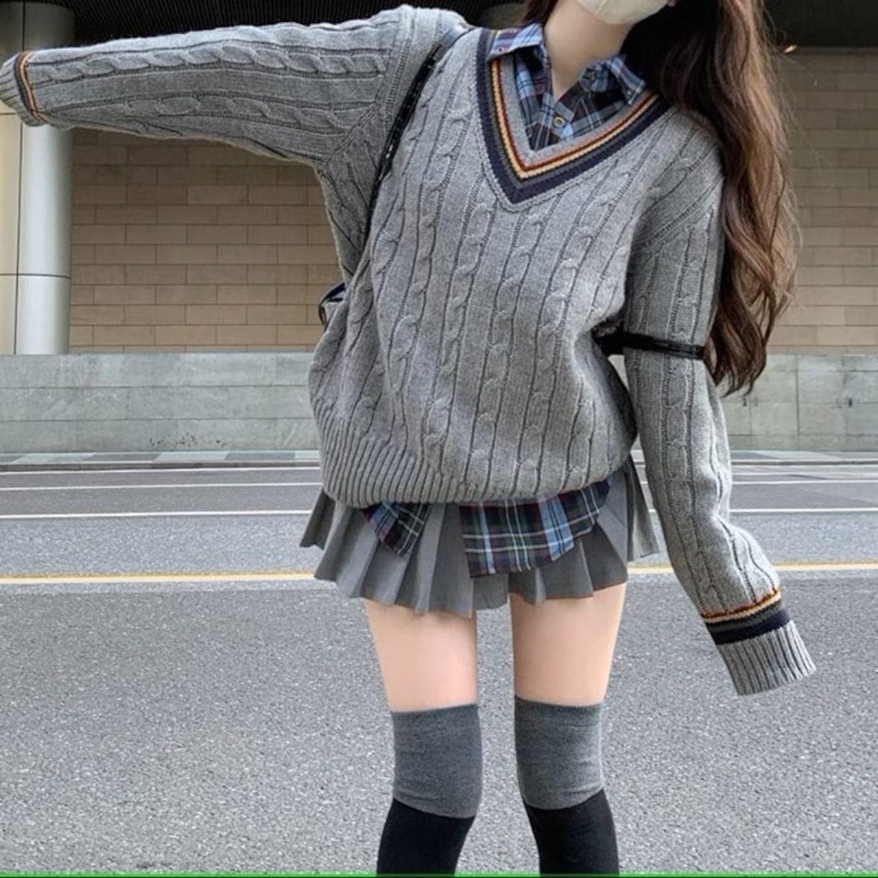 2024秋冬トップス ニット セーター Vネック 長袖 スクールガール 通学 韓国ファッション レディース おしゃれ かわいい カジュアル お出かけ