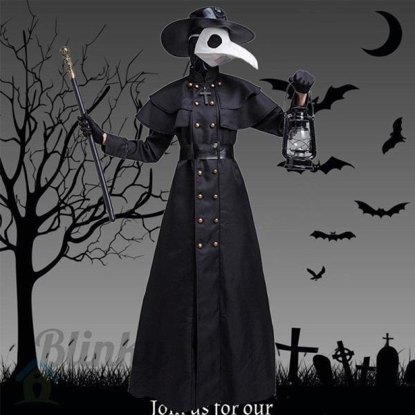 ハロウィンの衣装 中世スチームパンクコスプレ衣装 ペスト医師の服装 大人用 カラスのお面服