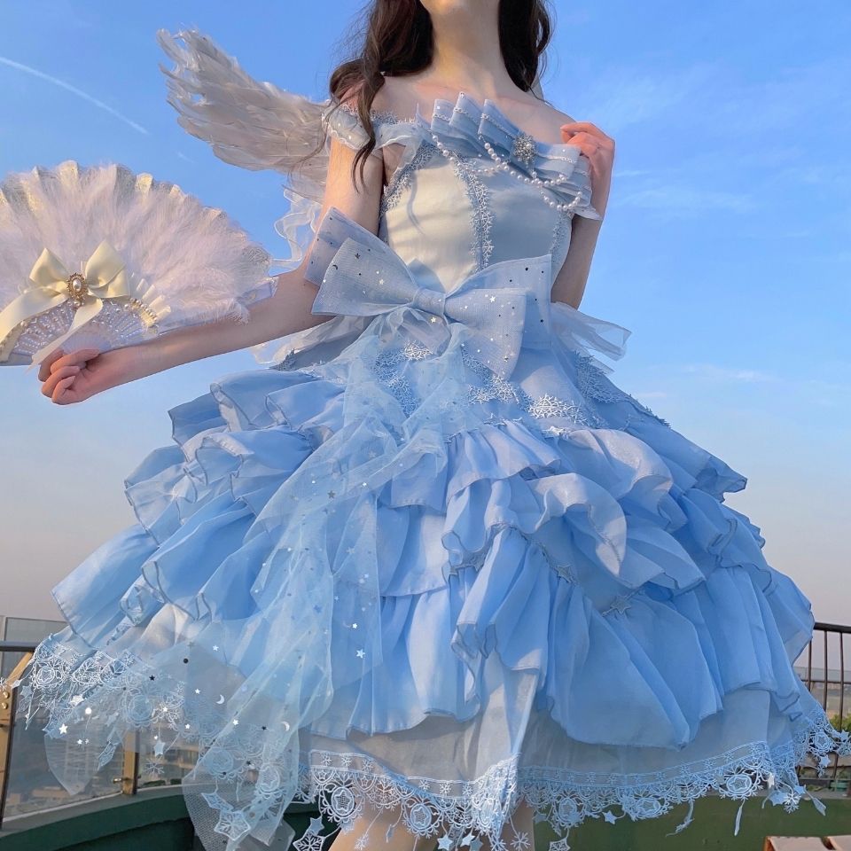 レースクラ系エレガントロースカート付きロリータウェディングドレス