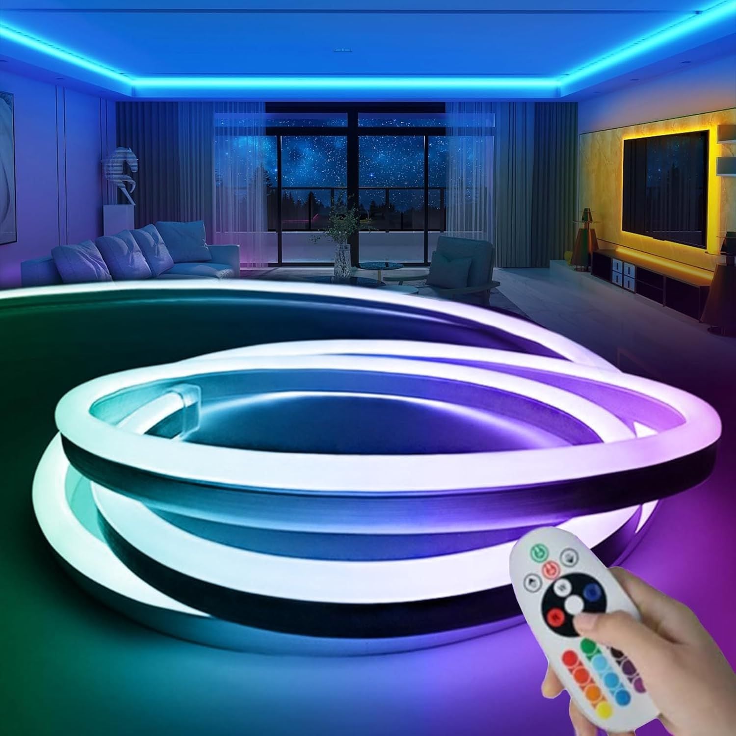 EL蛍光チューブ LEDテープライト AC100V RGB 防水 2024新開発 ネオンライトリモコン制御 調光調色 ELワイヤー 120SMD/M 配線不要 間接照明 プラグアンドプレイ 折り曲げ自