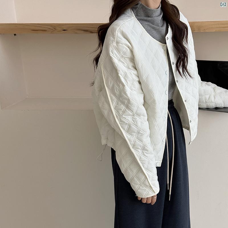 QSJQiao チェック コットン 軽量 服 レディース 冬 ショートノー カラー 隠し ボタン 小柄 香り ジャケット