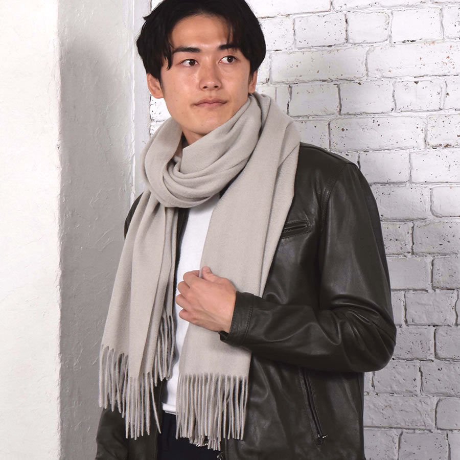 メンズ カシミヤ カシミア 100％ ストール 大判 フリンジ 60cm幅 (CS0077M)