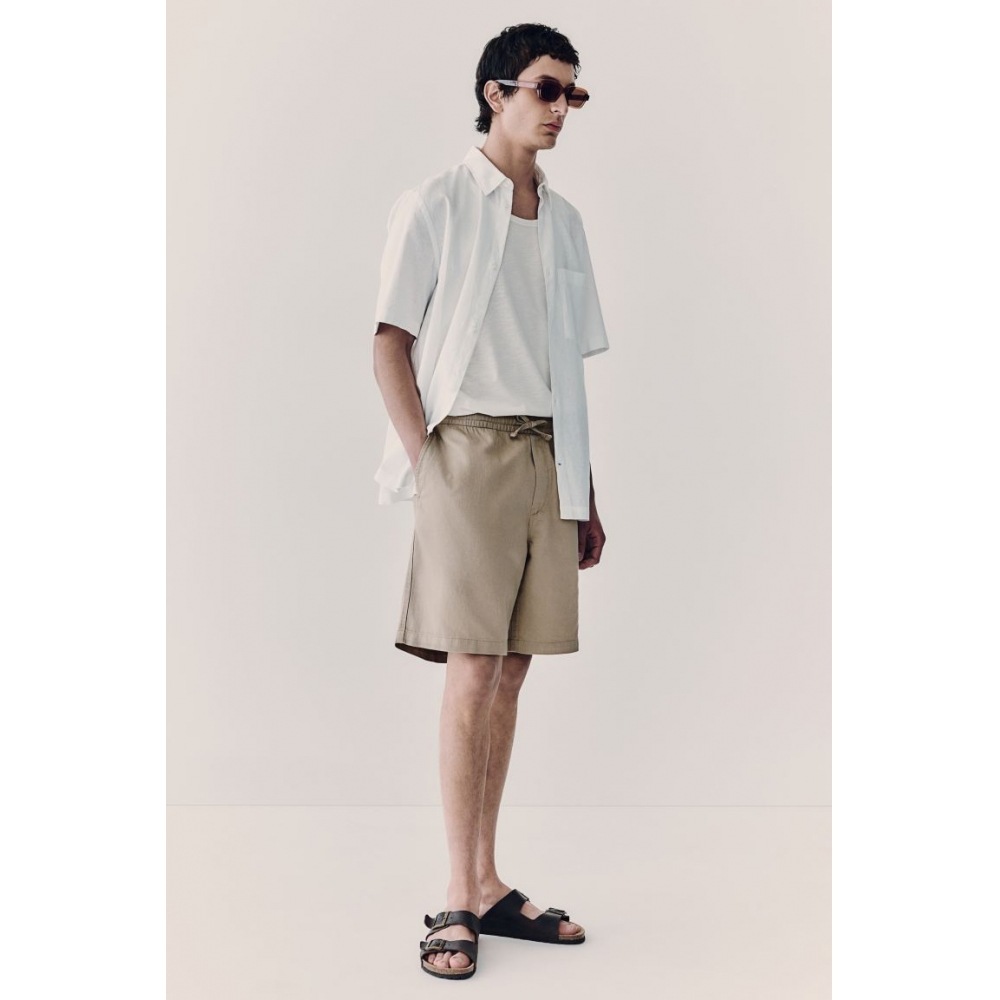 H&M リラックスフィットリネンブレンドショーツベージュ