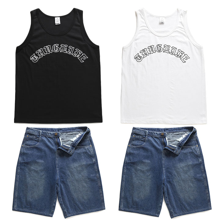 ACE FLAG 上下セット セットアップ ノースリーブ ブランド Tシャツ ハーフパンツ メンズ 夏用 黒/白 大きいサイズ エースフラッグ THUG LIFE