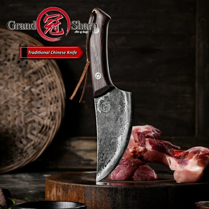 【ミートナイフ】 中華包丁 中国 包丁 菜刀 大きい 本場 刀工 中華料理 中国料理 家庭用 家庭 家 キャンプ ナイフ 肉 魚 野菜 果物 フルーツ 骨 細工 豚骨 砕き 叩き 屋台 料理人 硬い