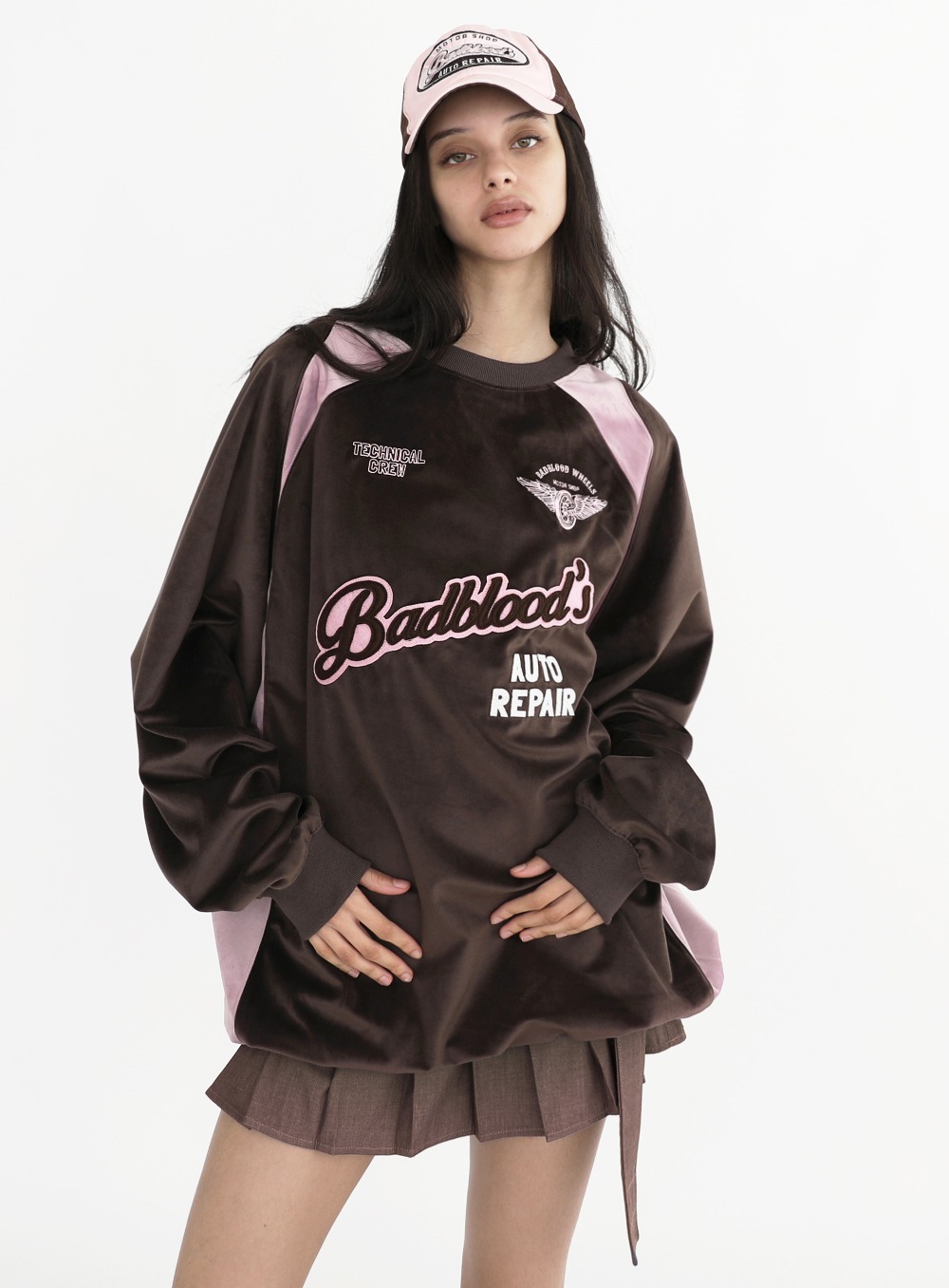 【BADBLOOD】 VINTAGE AUTO REPAIR SHOP VELVET LONG SLEEVE : MAGENTA 
