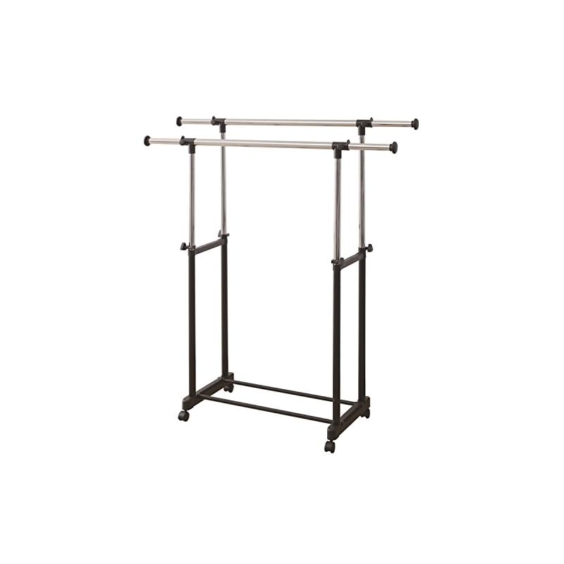 【即納】[山善] ハンガーラック (パイプハンガー) 縦伸縮 サイドバー付 ダブル 耐荷重15kg 幅75-138cm キャスター付き ブラック MKS-WS(BK)(S)
