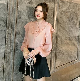 週末に着たい服 自社生産💛韓国ファッション 2020年初春 新スタイル sweet系 シフォンブラウス トレンド トップス 洋風 減齢 カジュアル フリル ランタンスリーブ トレンド 2点セット