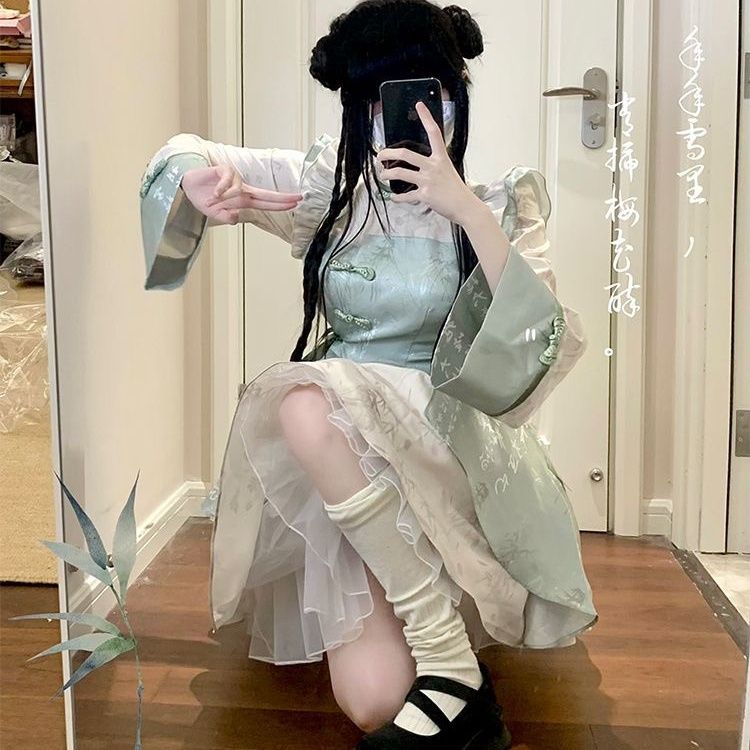 ピンクガール新風改良チャイナドレスロリータガール漢服pドレス