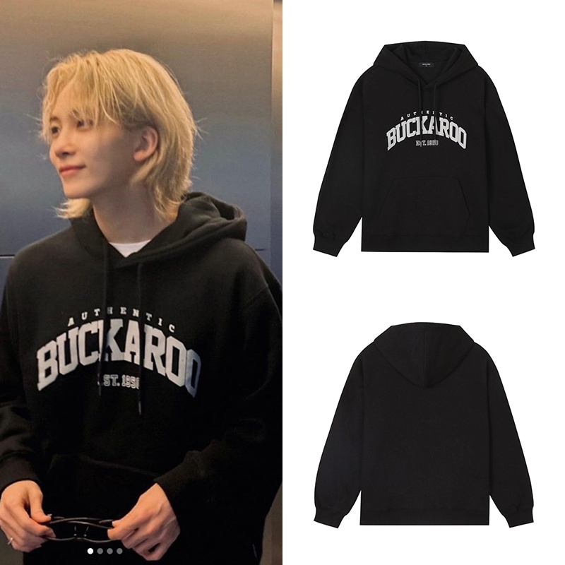 [SEVENTEENジョンハン着用]BUCKAROO/ベーシック アプリケ ロゴ フード TS BLACK