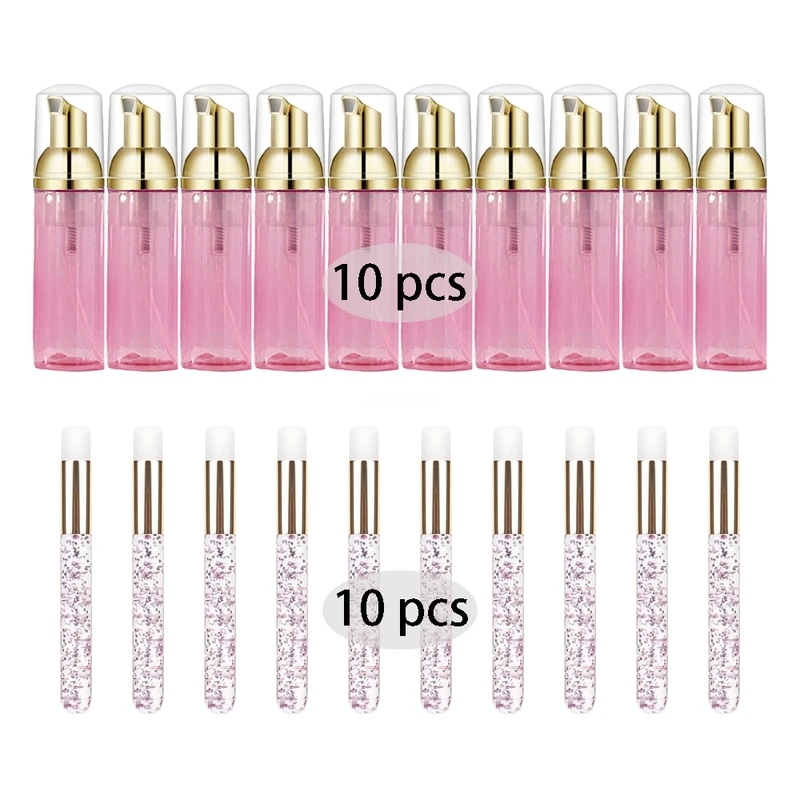 まつげクリーニングブラシのセット,まつげエクステ用の空のフォームボトル,つけまつげ,シャンプー,メイクツール,60ml,20個