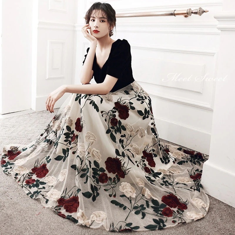 カラードレス カクテルドレス ロングドレス 花柄 ブラック パーティードレス フォマールドレス 発表会ドレス 演奏会 ウェディングドレス ウエディングドレス ステージドレス 二次会ドレス コンサート