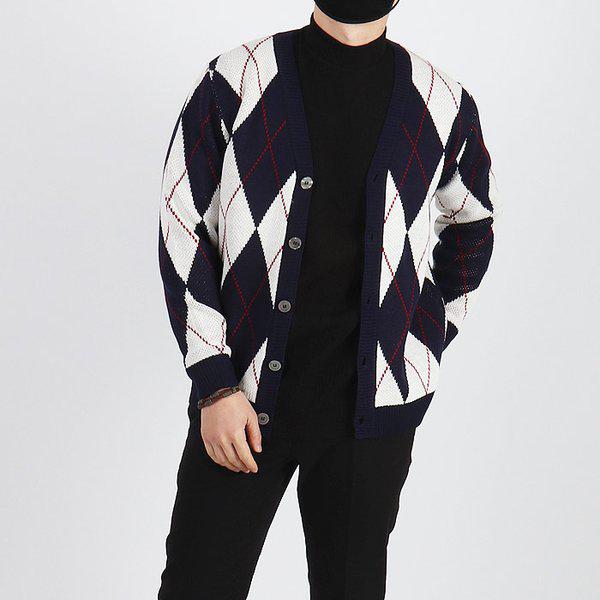 WKG メンズ ビッグサイズ アーガイル Vネック カーディガン ~5XL