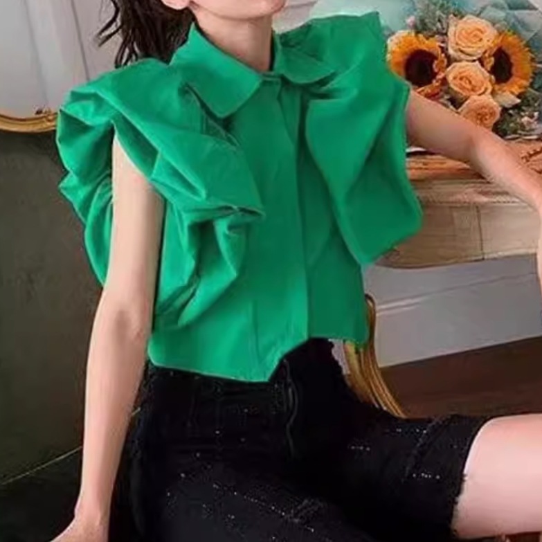 レディース トップス シャツ ブラウス 前開き 半袖 ボリューム袖 パフスリーブ 襟付き スリム 細身 スマート ふっくら ボタン 薄手 かわいい 大人可愛い きれいめ シンプル カジュアル 上品 5,681円