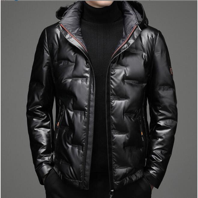 ダウンジャケット シームレスダウン メンズ ハイネック バックプリント アウター フード付き 撥水 防寒