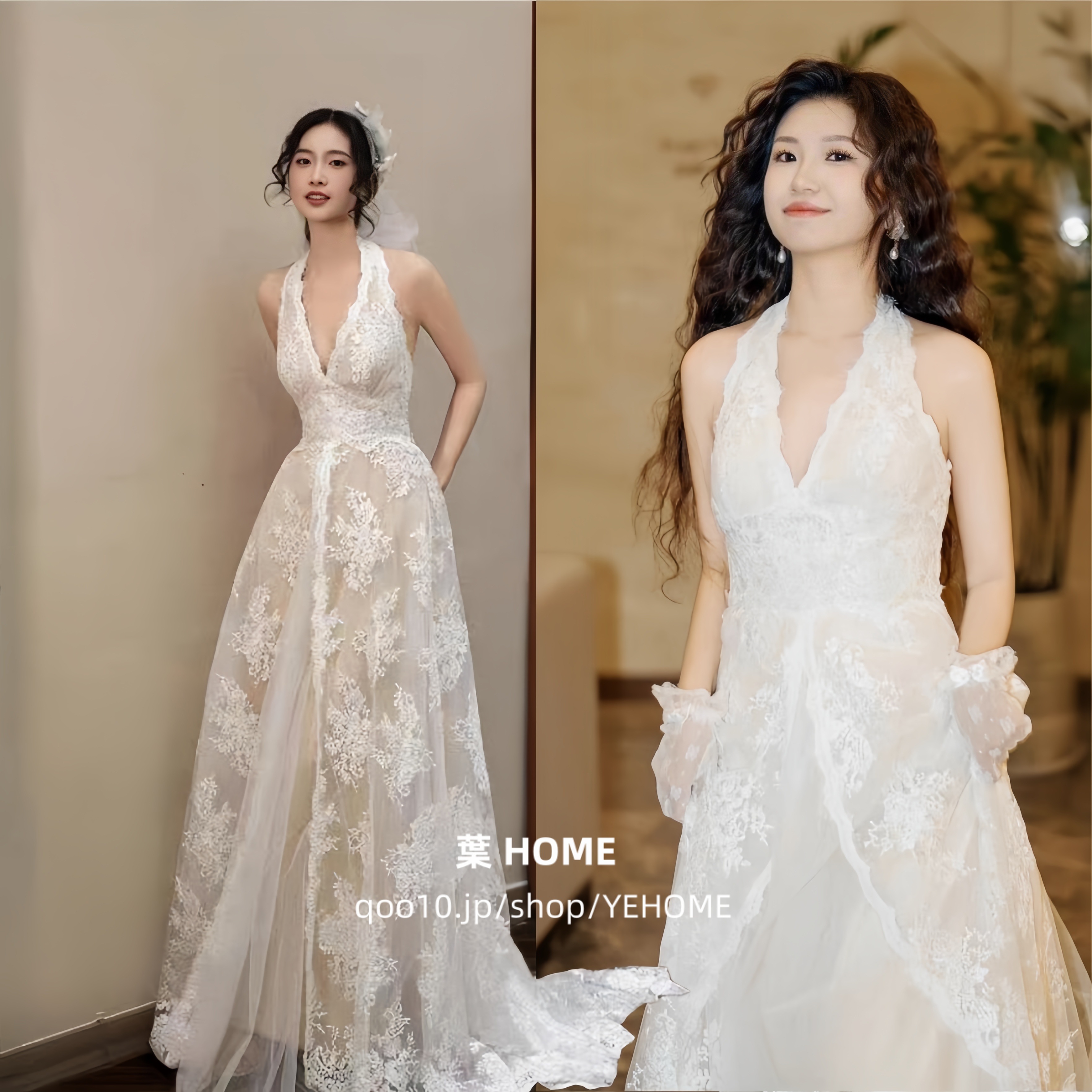 ウェディングドレス 花嫁 結婚式 ドレス 首レースのVネック花嫁テール引きのウェディングドレス Aラインドレス 挙式 二次会 ブライダル 結婚式 レディース ロングドレス白 レース 編み上げ式 13,898円