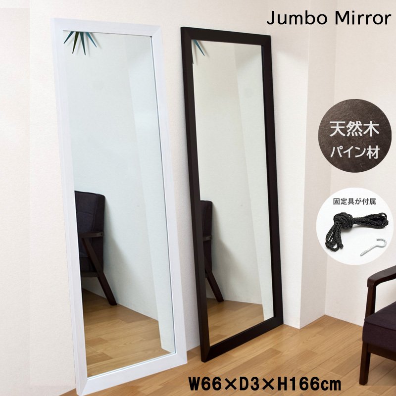 ミラー 姿見 全身鏡 ジャンボミラー 鏡 飛散防止加工 転倒防止金具付 幅66 高さ166
