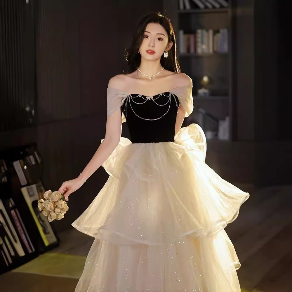 高級パーティードレス】シャンパンカラー イブニングドレス ラグジュアリー 卒業式 成人式 ステージ 舞台衣装 気品 ドレス 誕生日 パーティードレス ロング丈 スリムフィット