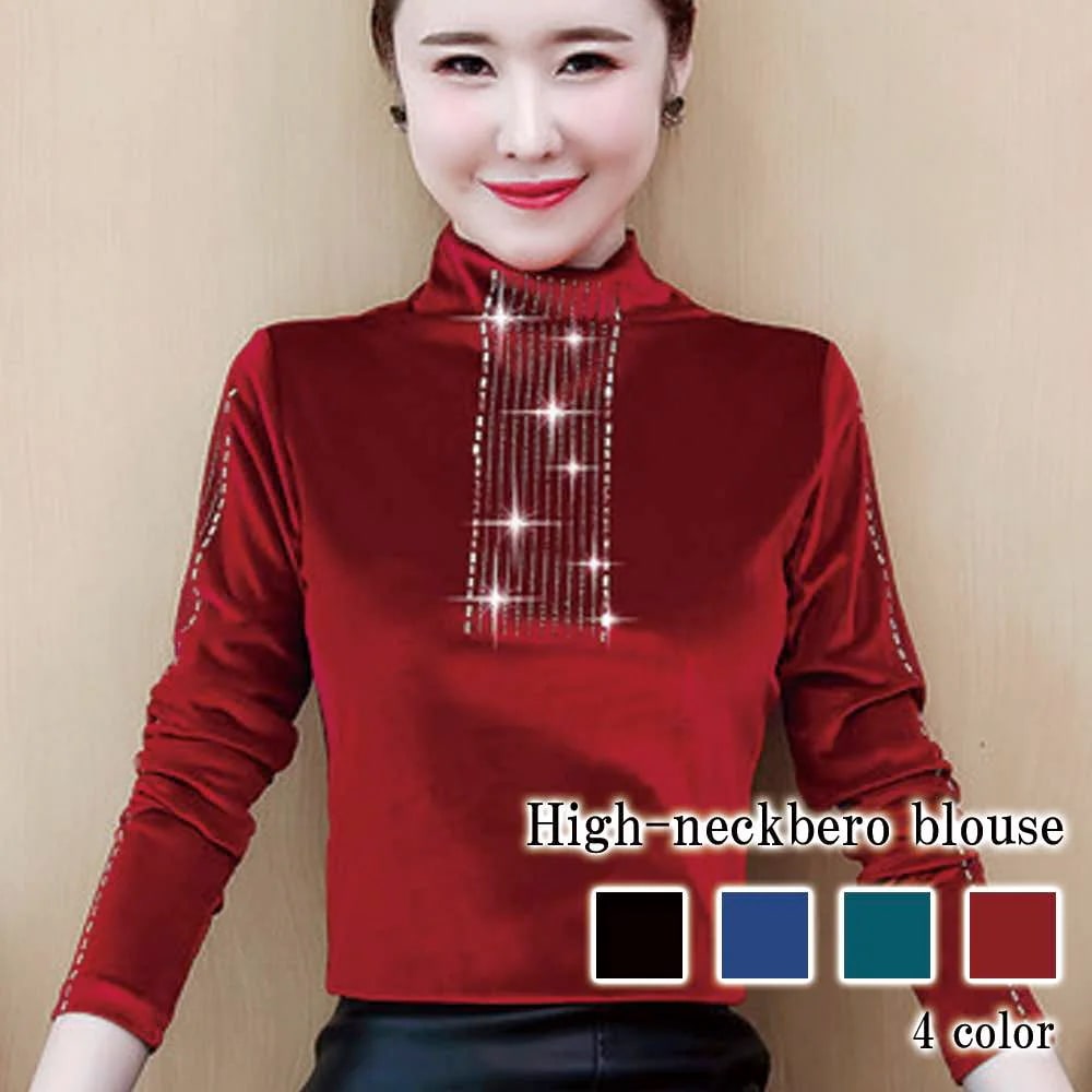 ブラウス レディース ハイネックベロアブラウス おしゃれ 秋 黒 カットソー Tシャツ フリル レース オフィス ワンピース 長袖 白 フォーマル 高品質 人気 シフォン 春 シャツ ノーアイロン ブ