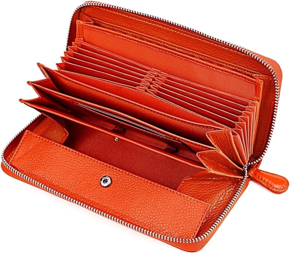 【20%OFFクーポン】長財布 レディース 大人 ファスナー 2つ折り 無地 ボタン 牛革 財布 大容量 お手頃 取り出しやすい 中仕切り有り 多機能 スマホ入れ可 小銭入れ カード入れ スキミング防